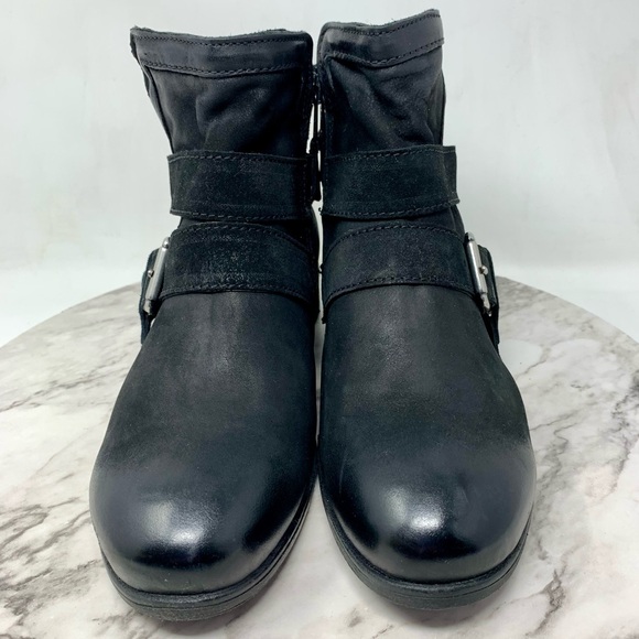 NWOT Miz Mooz Spencer Black Leather Buckle Detail Comfort Boots 39 Wide Moto - Picture 4 of 16
